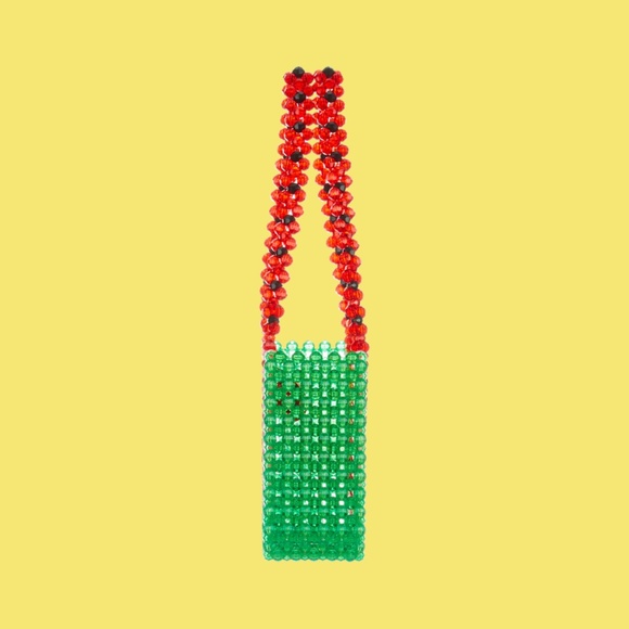 Susan Alexandra Classic Beaded Watermelon Purse with Double Strap Handles - Picture 3 of 5